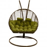 Кресло подвесное «Craftmebel» Кокон Двойной Премиум Кольца, коричневый/подушка зеленая