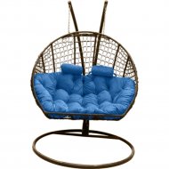 Кресло подвесное «Craftmebel» Кокон Двойной Премиум Кольца, коричневый/подушка синяя
