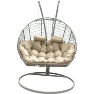 Кресло подвесное «Craftmebel» Кокон Двойной Премиум Кольца, белый/подушка бежевая