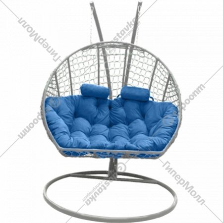 Кресло подвесное «Craftmebel» Кокон Двойной Премиум Кольца, белый/подушка голубая