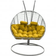 Кресло подвесное «Craftmebel» Кокон Двойной Премиум Кольца, белый/подушка желтая