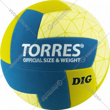 Волейбольный мяч «Torres» Dig, V22145, горчичный/бирюзовый/бежевый