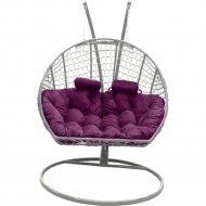 Кресло подвесное «Craftmebel» Кокон Двойной Премиум Кольца, белый/подушка фиолетовая