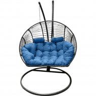 Кресло подвесное «Craftmebel» Кокон Двойной Премиум Зигзаг, черный/подушка голубая