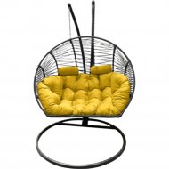 Кресло подвесное «Craftmebel» Кокон Двойной Премиум Зигзаг, черный/подушка желтая
