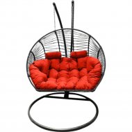 Кресло подвесное «Craftmebel» Кокон Двойной Премиум Зигзаг, черный/подушка коралловая