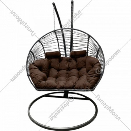 Кресло подвесное «Craftmebel» Кокон Двойной Премиум Зигзаг, черный/подушка коричневая