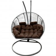Кресло подвесное «Craftmebel» Кокон Двойной Премиум Зигзаг, графит/подушка коричневая