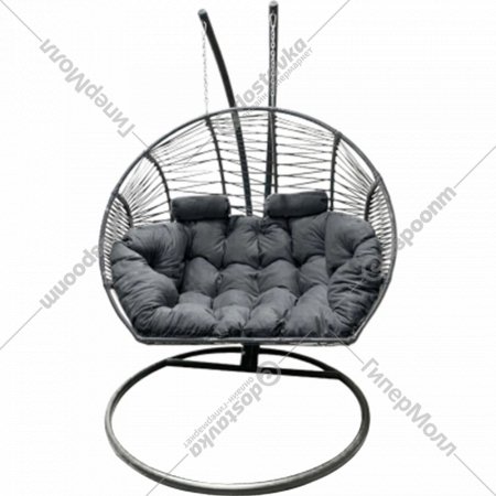 Кресло подвесное «Craftmebel» Кокон Двойной Премиум Зигзаг, графит/подушка серая