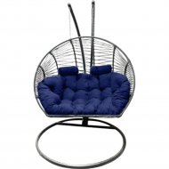 Кресло подвесное «Craftmebel» Кокон Двойной Премиум Зигзаг, графит/подушка синяя