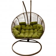 Кресло подвесное «Craftmebel» Кокон Двойной Премиум Зигзаг, коричневый/подушка зеленая