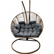 Кресло подвесное «Craftmebel» Кокон Двойной Премиум Зигзаг, коричневый/подушка серая