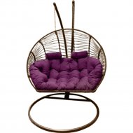 Кресло подвесное «Craftmebel» Кокон Двойной Премиум Зигзаг, коричневый/подушка фиолетовая