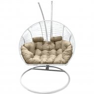 Кресло подвесное «Craftmebel» Кокон Двойной Премиум Зигзаг, белый/подушка бежевая