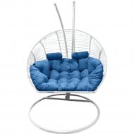 Кресло подвесное «Craftmebel» Кокон Двойной Премиум Зигзаг, белый/подушка голубая