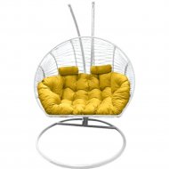 Кресло подвесное «Craftmebel» Кокон Двойной Премиум Зигзаг, белый/подушка желтая