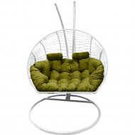 Кресло подвесное «Craftmebel» Кокон Двойной Премиум Зигзаг, белый/подушка зеленая