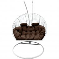 Кресло подвесное «Craftmebel» Кокон Двойной Премиум Зигзаг, белый/подушка коричневая