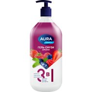 Гель-смузи для душа «Aura» Family, 3 в 1, малина, черника, земляника, 1 л