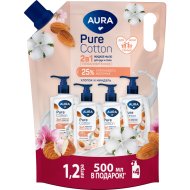 Мыло жидкое Aura Pure Cotton, 2 в 1, миндаль и хлопковое молочко, 1.2 л