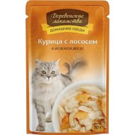 Корм для кошек «Деревенские лакомства» Курица с лососем в нежном желе, 12х70 г