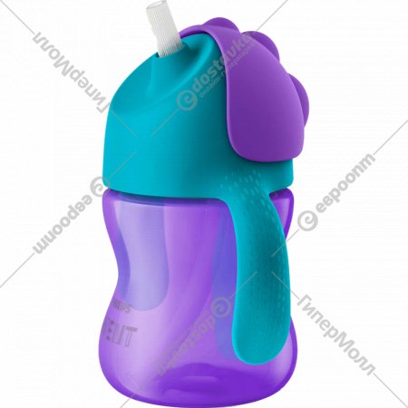Чашка с трубочкой фиолетово-бирюзовый, 200 мл.