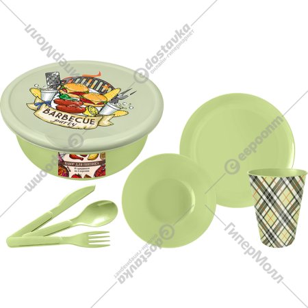 Набор посуды для пикника «IDIland» 221135520/04, на 4 персоны, салатовый