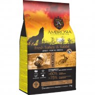 Корм для собак «Ambrosia» Grain Free, для всех пород, индейка/кролик, 2 кг
