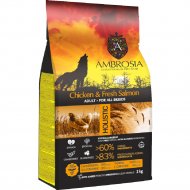 Корм для собак «Ambrosia» Grain Free, для всех пород, курица/лосось, 2 кг