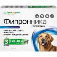 Таблетки для собак и кошек «Pchelodar» Фипронника, вес 20-40 кг, 3 шт