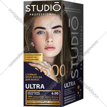 Крем-краска для волос «Studio Professional» Ultra, натуральный темно-русый, тон 6.00, 115 мл