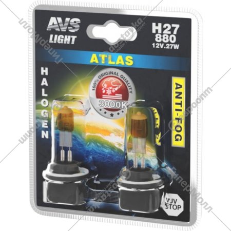 Автомобильная лампа «AVS» Atlas ANTI-FOG/желтый H27/880 12V.27W, A78620S, 2 шт