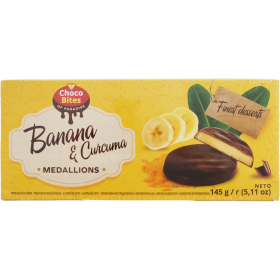 Шоколадные медальоны «Dragulj» Choco Bites, с бананом и куркумой, 145 г