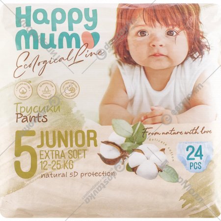 Подгузники-трусики детские «Happy Mum» размер 5, 12-25 кг, 24 шт