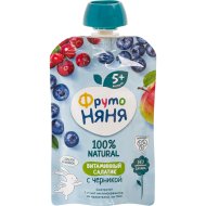 Пюре «Фруто Няня» Витаминный салатик из яблок, черники, клюквы и брусники, 90 г
