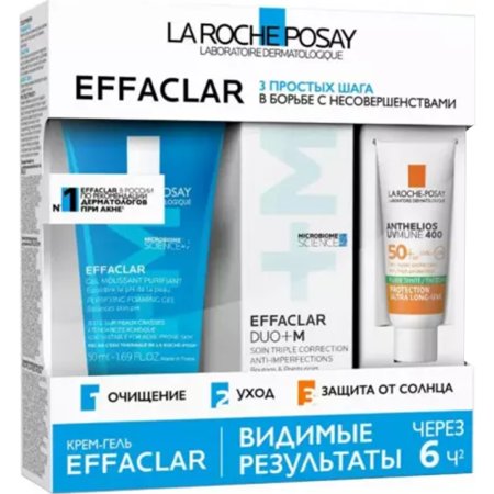 Подарочный косметический набор La Roche-Posay Effaclar, гель + крем + солнцезащитный флюид, 50 + 15 + 3 мл