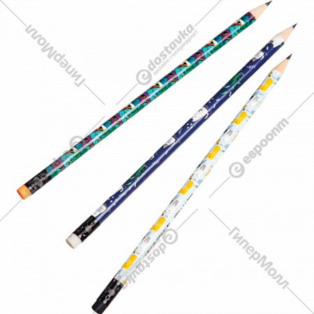 Набор простых карандашей «Meshu» Cat&Dog, с печатью, с ластиком, 311348, 3 шт