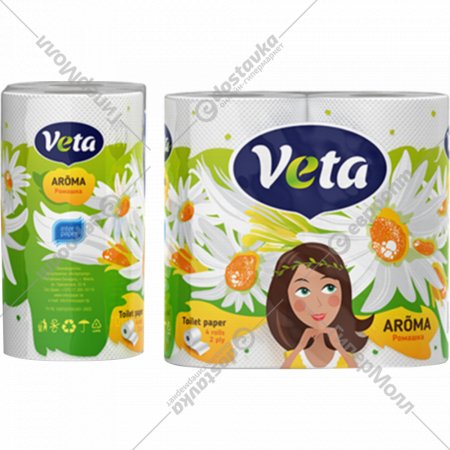 Бумага туалетная «Veta» ромашка, 4 рулона