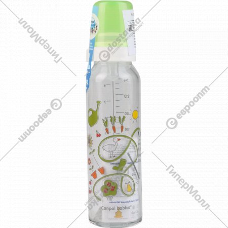 Бутылочка стеклянная «Canpol Babies» зеленый, с рисунком, 240 мл.