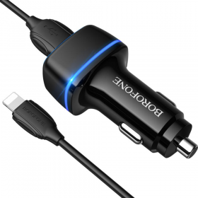 Ав­то­мо­биль­ное за­ряд­ное устрой­ство «Borofone» BZ14, 56771, 2 USB, черный, + Lightning кабель
