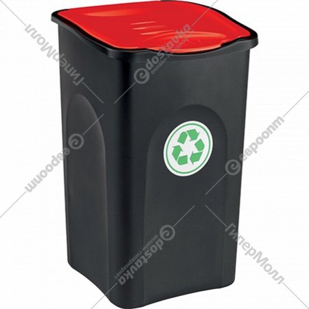 Контейнер для мусора «Stefanplast» с крышкой, 70653, черный с красной крышкой, 37х37х56 см, 50 л