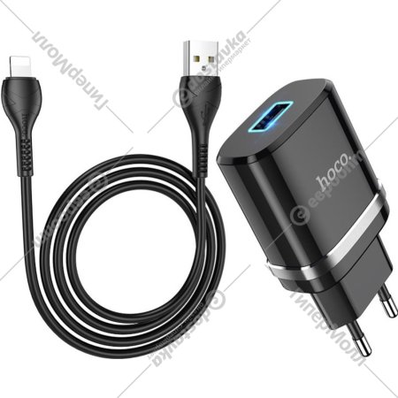 Сетевое зарядное устройство «Hoco» N1 USB, 30930, с кабелем Lightning, черный