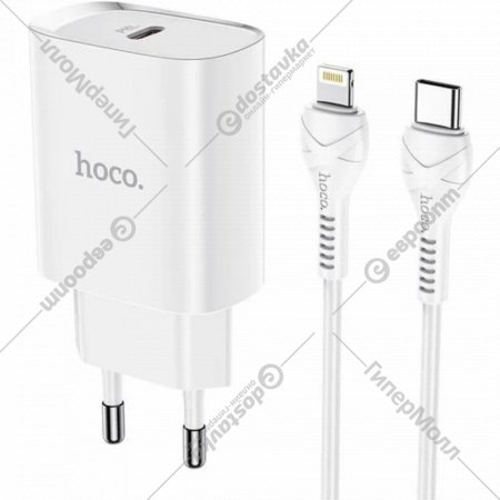 Сетевое зарядное устройство «Hoco» N14 USB-C PD 20W QC 2.4A, 45033, с кабелем Type-C - Lightning, белый