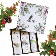 Косметический набор «Sativa» Зимняя мягкость, крем для рук+крем для лица+молочко для лица, 50+30+150 мл