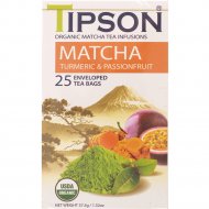 Чай «Tipson» органическая матча, куркума и маракуйя, 25х1.5 г