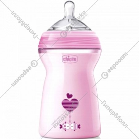 Бутылочка «Chicco» Natural Feeling, с силиконовой соской, розовый, 00081335100000,330 мл