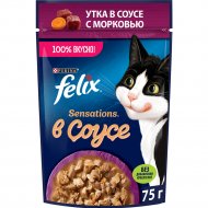 Корм для кошек «Felix Sensations» с уткой в соусе с морковью, 75 г