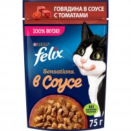 Корм для кошек «Felix Sensations» говядина в соусе с томатами, 75 г