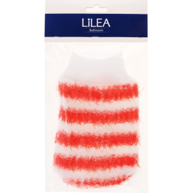 Мочалка массажная для тела «Lilea» арт. УХ-001, белая с краснай полосой
