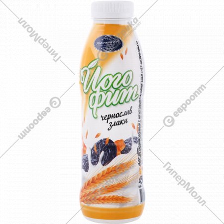 Йогурт питьевой «Молочный мир» чернослив-злаки, 2%, 450 г